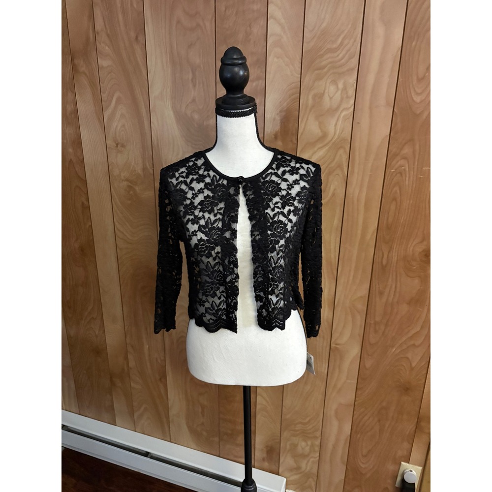 Connected Apparel Black Floral Lace Bolero Shrug Cropped Jacket Petite Small PS